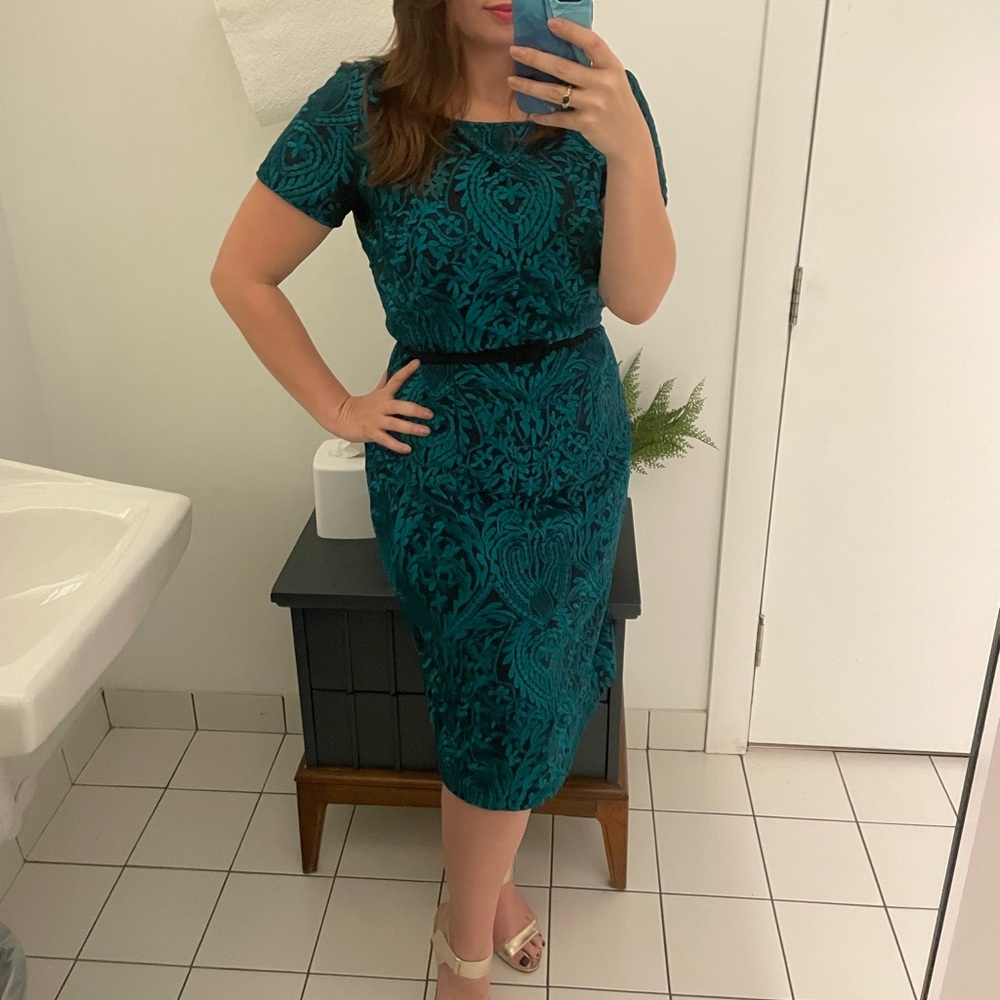 JS Collections Embroidered Sheath Dress - Super Flattering